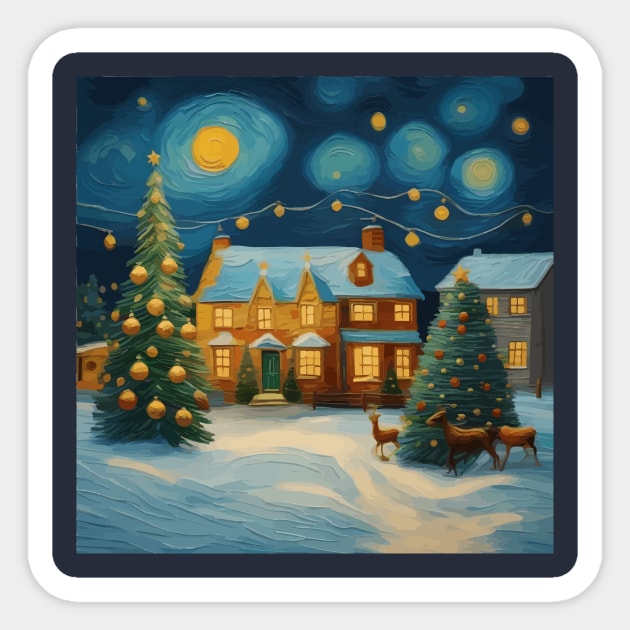 Festive Christmas Landscape with Van Gogh Starry Night Influence Sticker by bragova